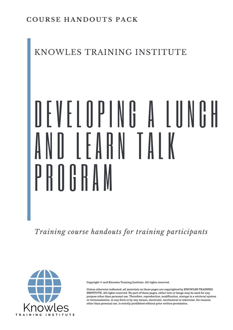 Developing A Lunch And Learn Talk Program Training Course Taiwan Handouts