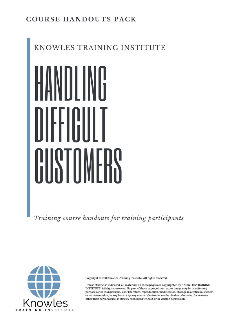 Handling Difficult Customers Course in Taiwan Handouts