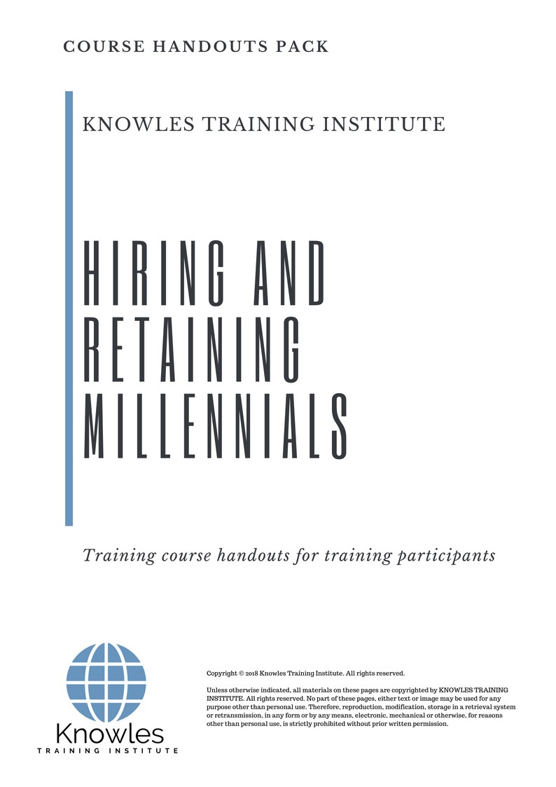 Hiring And Retaining Millennials Training Course in Taiwan Handouts