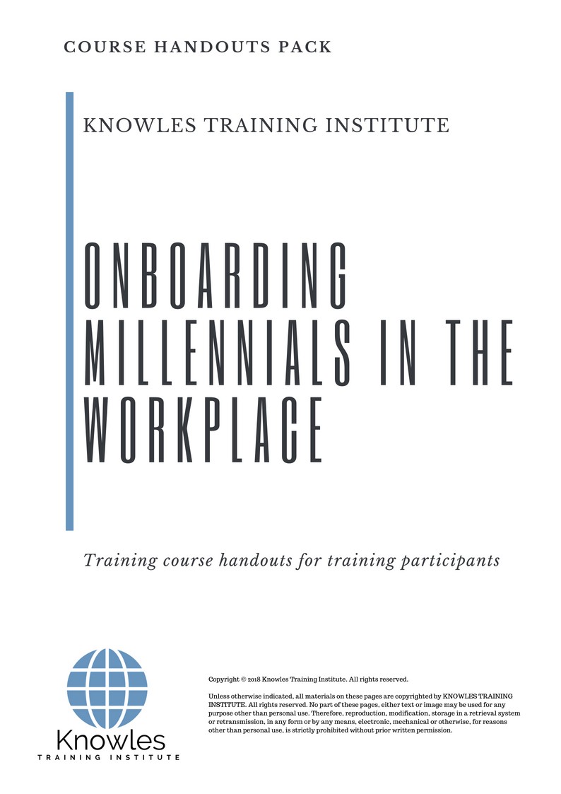 Onboarding Millennials In The Workplace Training Course in Taiwan Handouts