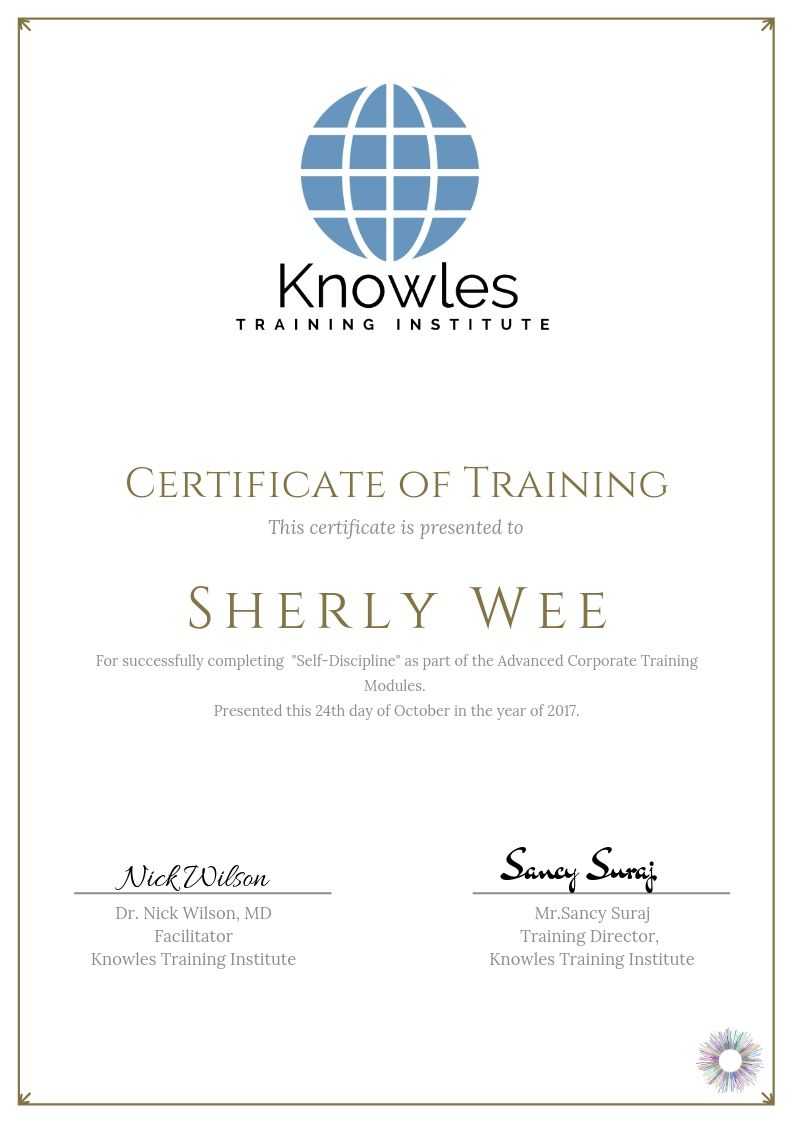 Self-Discipline Training Course in Taiwan Certificate