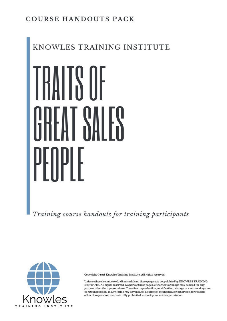 Traits Of Great Sales People Course in Taiwan Handouts