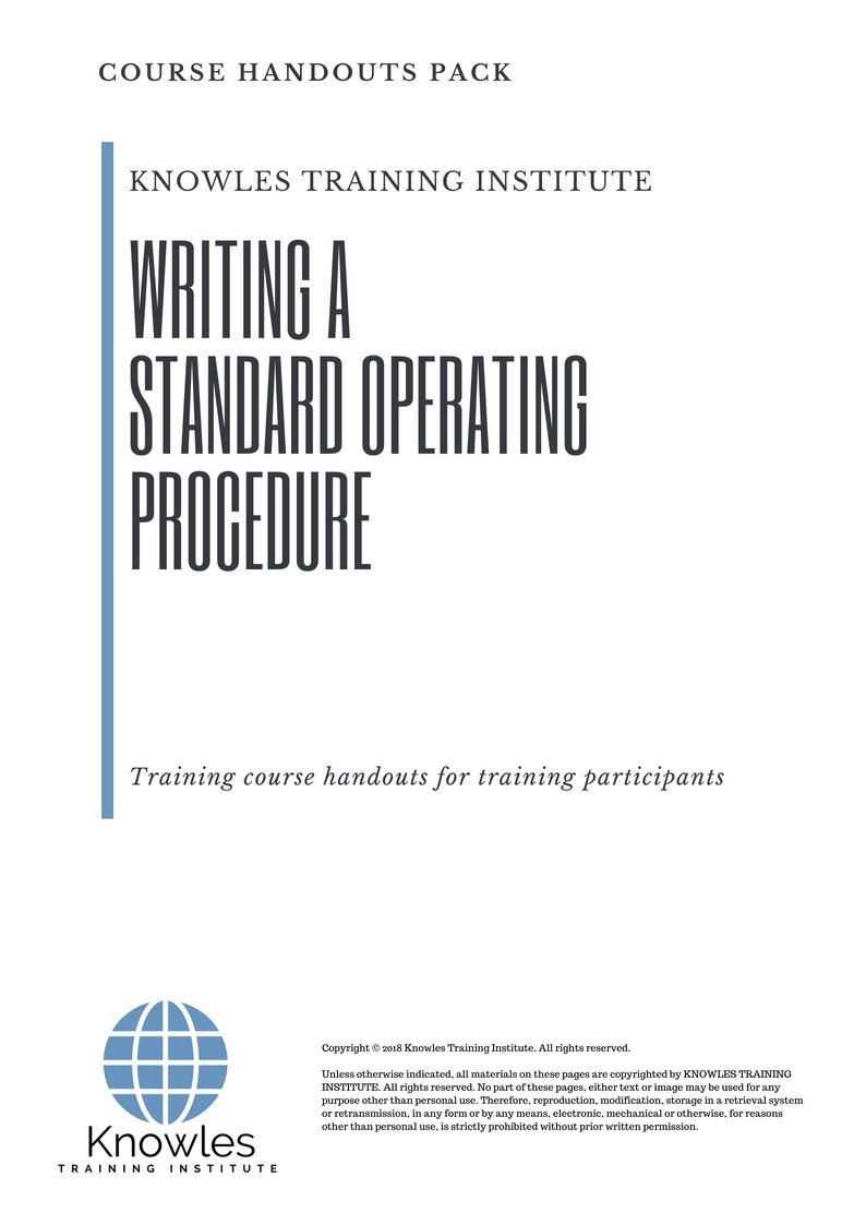 Writing A Standard Operating Procedure Training Course in Taiwan Course Handouts