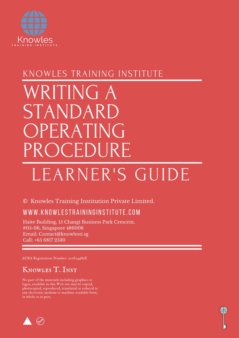 Writing A Standard Operating Procedure Training Course in Taiwan Learner’s Guide